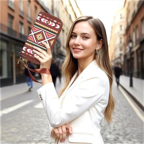 RFID Wristlet Wallet for Women Boho Western Clutch Purse Large Phone Holder - Picture 7 of 8